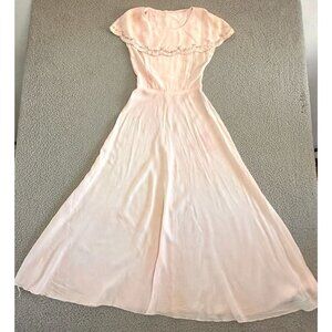 Vintage 1930-40s Long Gown Sz Beaded Pink Dress Wedding Prom